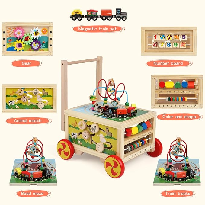 Wooden Activity Cube 7-in-1 Montessori Toys for 1+ Year Old Boys Girls Educational Learning Toys