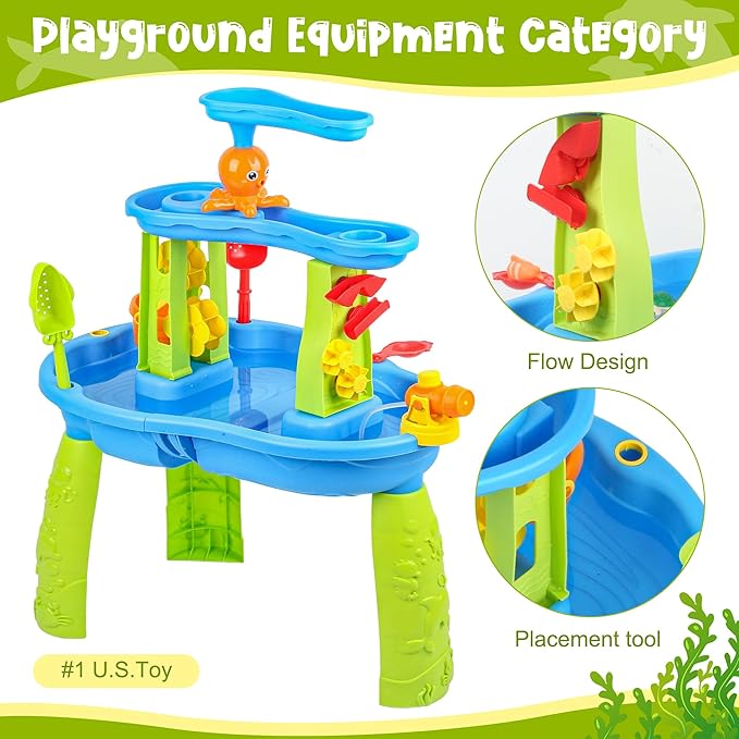 Toddler Sand Water Table Toy, Summer Outdoor Beach Sensory Activity Playset and Water Table Toys