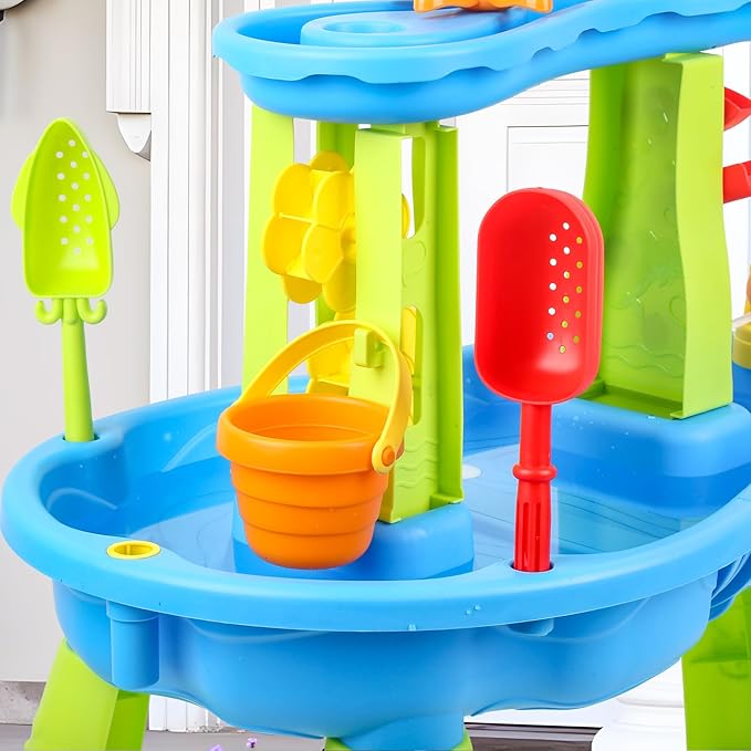 Toddler Sand Water Table Toy, Summer Outdoor Beach Sensory Activity Playset and Water Table Toys