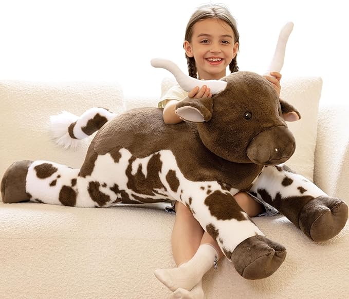 Giant Longhorn Cow Stuffed Animal, Hugging Fluffy Stuffed Cow Plush Body Pillow