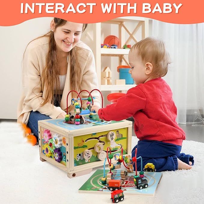 Wooden Activity Cube 7-in-1 Montessori Toys for 1+ Year Old Boys Girls Educational Learning Toys