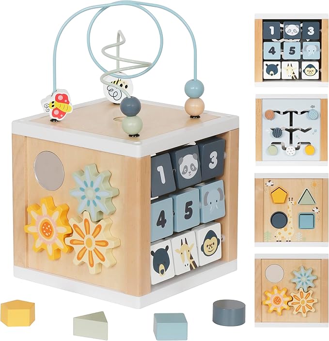 Wooden Activity Cube, 6-in-1 Montessori Toys for 1+ Year Old
