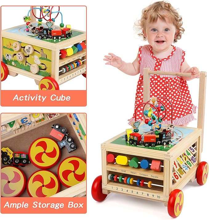 Wooden Activity Cube 7-in-1 Montessori Toys for 1+ Year Old Boys Girls Educational Learning Toys