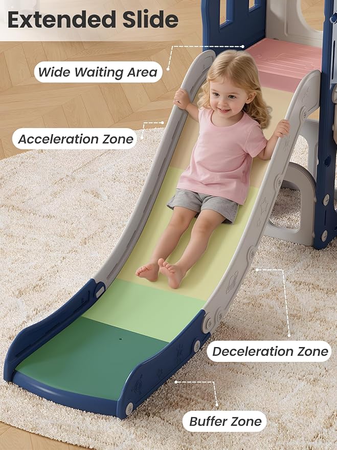 Kids Slide Playset with Basketball Hoop & Telescope, Indoor Outdoor Toddler Slide and Climber