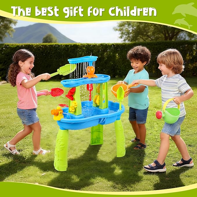 Toddler Sand Water Table Toy, Summer Outdoor Beach Sensory Activity Playset and Water Table Toys